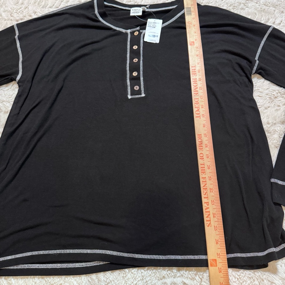 NWT Suzanne Betro Black Contrast Stitch Henley Tunic size 3x - Picture 3 of 7